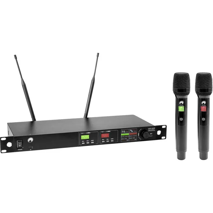 Omnitronic UHF-602 Funkmikrofon-Set, True-Diversity-Funksystem mit Auto-Scan, 7-Band-EQ, bis zu 60m Reichweite, Schwarz