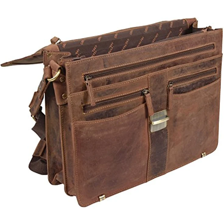 Greenburry Aktentasche Vintage, Leder - Eleganter Vintage-Stil mit 2 Hauptfächern, Reißverschlussfächern und A4-Fach - Preisvergleich – Bild 3
