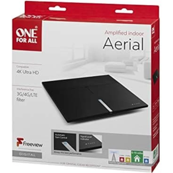 One For All Verstärkte Full-HDTV-Innenantenne mit hervorragender Leistung für digitale und analoge DVB-T-DVB-T-TV-Signale - 25 km Reichweite - VHF - UHF - Schwarz - SV9495 – Bild 3