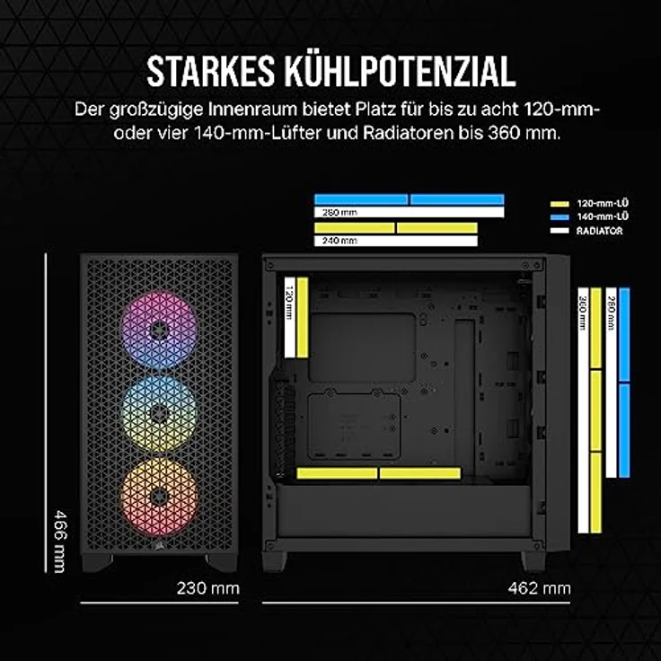 CORSAIR 3000D RGB Airflow Mid-Tower PC-Gehäuse - 3X AR120 RGB-Lüfter - DREI-Slot-GPU-Unterstützung - Geeignet Für Bis zu 8X 120mm-Lüfter - High-Airflow-Design - Schwarz – Bild 3