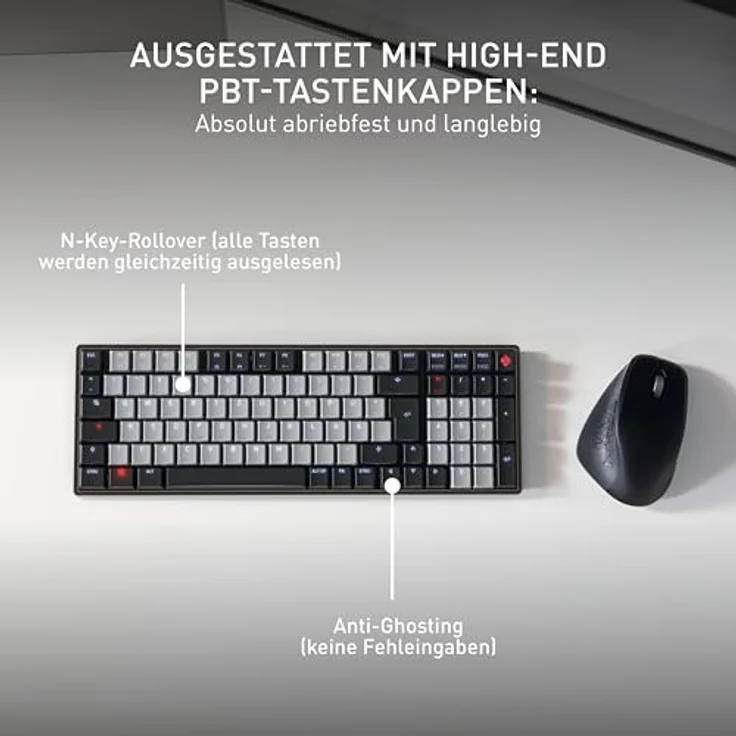 CHERRY KW 550 MX LP, Mechanische Low-Profile-Tastatur im 96-%-Format, Deutsches Layout (QWERTZ), Multi-Device-Funktion, MX LP 2.0 Ivory Switches, Schwarz, mit dimmbare LED-Beleuchtung und wiederaufladbarem Akku – Bild 5