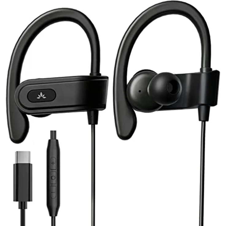 Avantree C171 - Kabel USB C In Ear Kopfhörer und Mikrofon für Sport und Joggen mit Over Ear Ohrhörern und Inline Lautstärkeregler, kompatibel mit Samsung Galaxy, Android und Anderen Typ C Smartphones – Bild 1