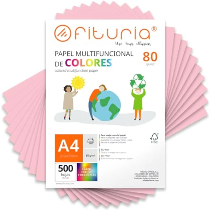OFITURIA Buntes Papier A4, 500 Blatt 80g – Farbiges Druckerpapier für Basteln und Scrapbooking – Hellrosa – Bild 1