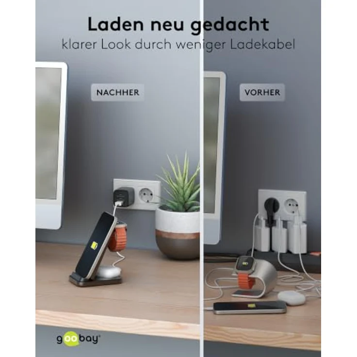 Goobay Kabelloses 3in1-Ladegerät, 15 W, induktive Ladestation für Smartphone, Smartwatch und Earbuds, kompatibel mit Qi und Schnellladung – Bild 5