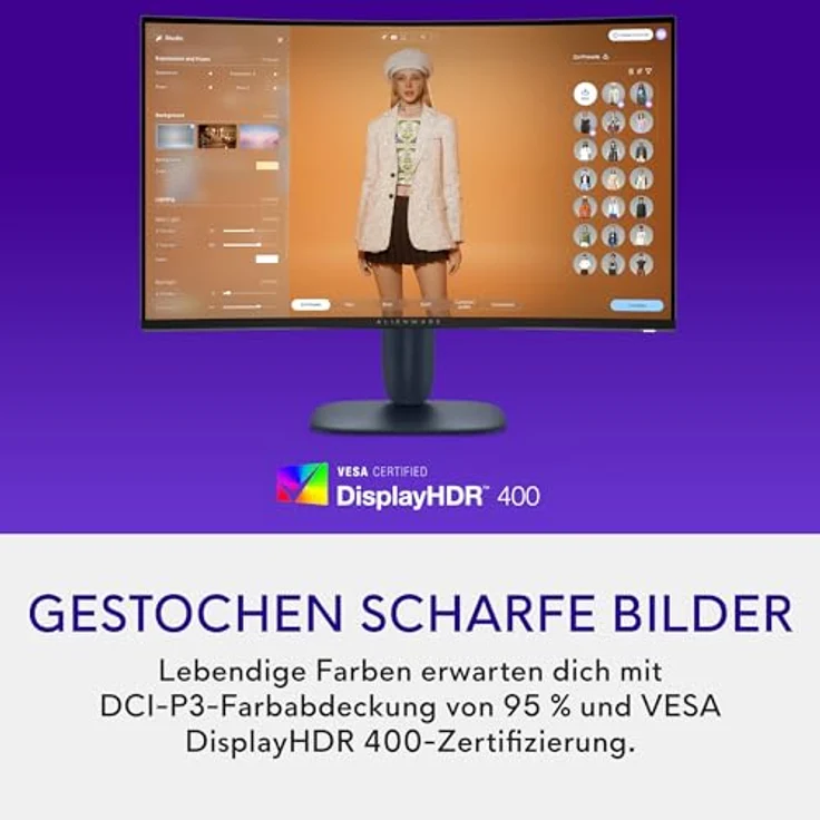 Alienware AW3225DM Gaming-Monitor 32" Gebogen 1500R QHD 2560x1440 HDR 400 VA-Panel 180 Hz 1 ms AMD FreeSync Premium VESA AdaptiveSync 2X HDMI 1x DisplayPort 3 Jahre Garantie – Schwarz – Bild 5