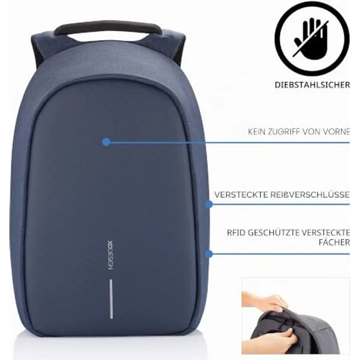 XD Design Bobby Hero XL, 17" Laptop Backpack in Marineblau, großer Rucksack mit Schutzfunktion und Diebstahlschutz – Bild 3