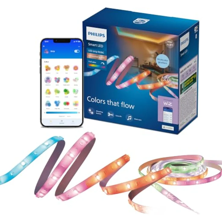 Philips Smart Lighting RGBIC LED Lightstrip, 10 m, Zuschneidbar, Dynamische Mehrfarbige Lichteffekte, WLAN-fähig, Kompatibel mit Google Home, Alexa, Apple Home – Bild 1
