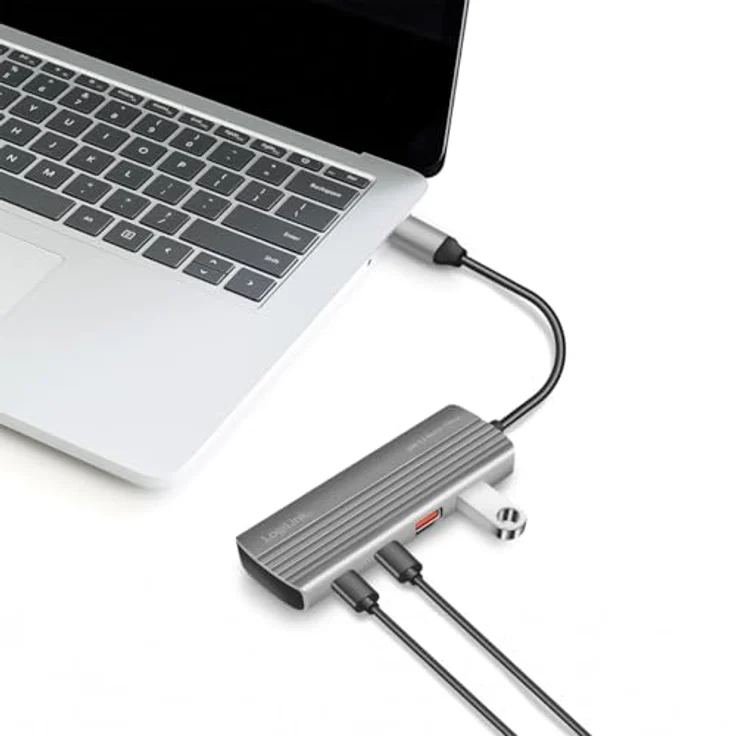 LogiLink UA0413 - Ultra-Slim USB 3.2 Gen2 Hub, 2X USB-A, 2X USB-C, mit PD (Power Delivery), 100 W, Space Grau – Bild 2
