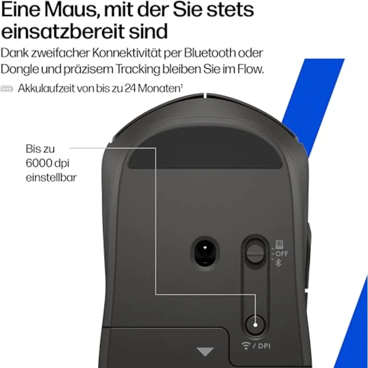 HP 400 Duale kabellose Maus, Bluetooth und USB, 2,4 GHz, 24 Monate Akku, leise Klicks, Schwarz – Bild 5