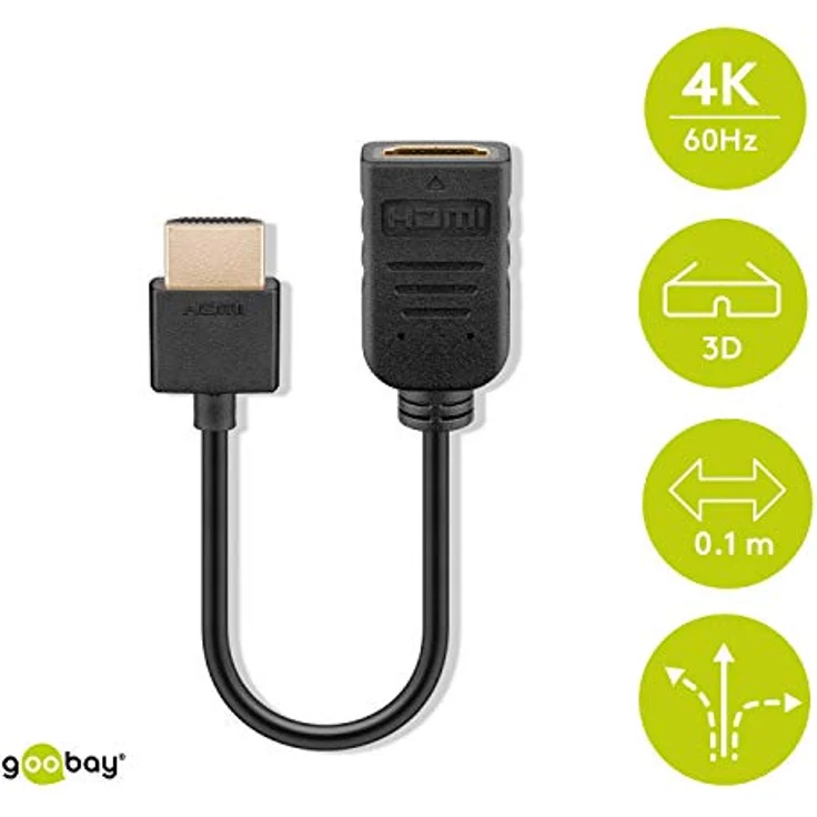 goobay 49979 HDMI Flex Adapter, kurzes Verlängerungskabel Stecker > Buchse zur Verlängerung & Anschluß von FireTV Stick, Chromecast, Roku, 0,20m – Bild 2