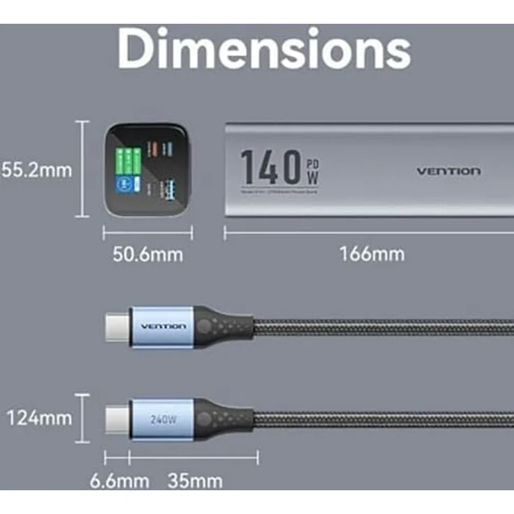 Vention FHVH0 Powerbank 27000mAh, 140W, mit LED-Display, grau, schnellladen, 3 Anschlüsse – Bild 5