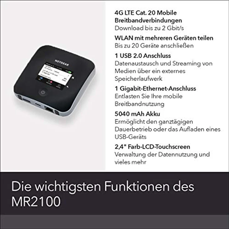 Netgear Nighthawk M2 Mobiler WLAN Router - 4G LTE Router MR2100 (bis zu 2 GBit-s Download-Geschwindigkeit, Hotspot für bis zu 20 Geräte, WiFi überall einrichten, für jede SIM-Karte freigeschaltet) – Bild 6