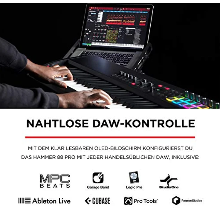 M-Audio Hammer 88 Pro – USB MIDI Keyboard Controller mit 88 gewichteten Hammermechanik-Tasten, Beat Pads, MIDI-zuweisbaren Kontrollen und Software – Bild 5