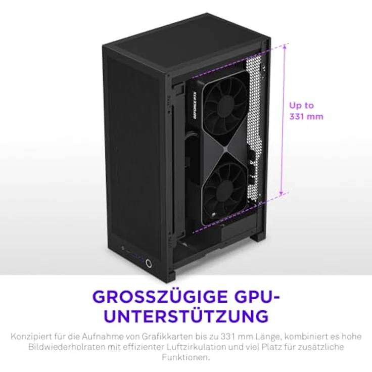 NZXT H2 Flow, Mini-ITX High-Airflow-PC-Gehäuse mit 20,7L, 2 x 120-mm-Lüftern, PCIe 5.0-Riser-Kabel, für 331-mm-Grafikkarten und 280-mm-Radiatoren, Schwarz – Bild 5