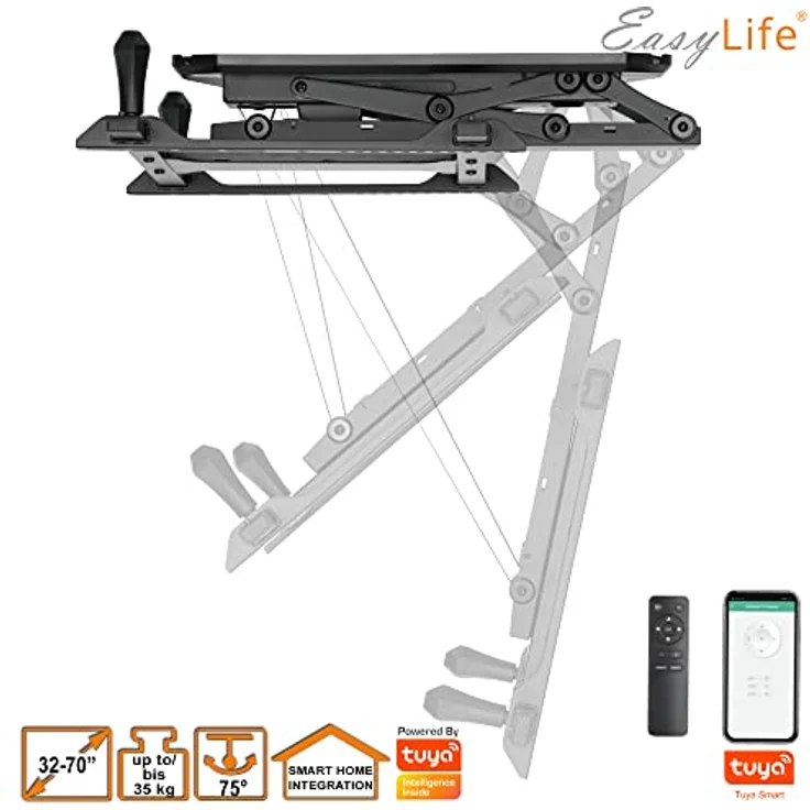 EasyLife EL-DHM-70S Motorisierte TV Deckenhalterung elektrisch schwenkbar für Fernseher 32–70 Zoll bis 35 kg, VESA 600x400, mit Smart Home Integration und leise Steuerung – Schwarz – Bild 5