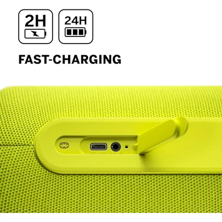 Loewe We. by We Hear Pro, Bluetooth Lautsprecher in Kooperation mit Kylian Mbappé, 100 W, Wasserresistent IPX6, Tragbar, Aufladbar, Glasklare Audio Qualität, Lange Akkulaufzeit, Neon, Gelb – Bild 5