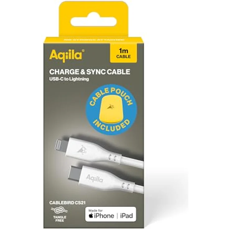 Aqiila Cablebird CS21, Lade-/Sync Kabel 60W, Type C zu Lightning, 1m, Weiß – Bild 6
