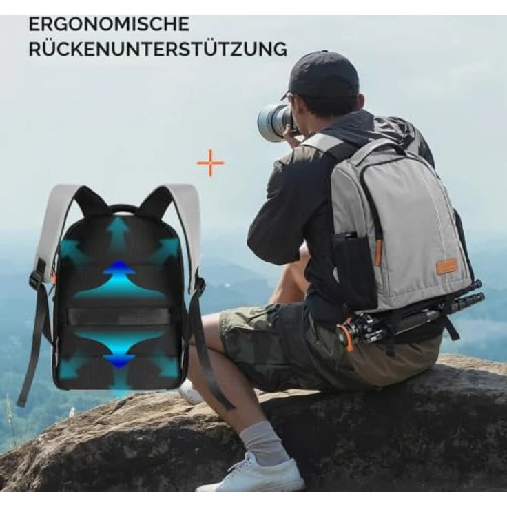 TARION Kamerarucksack Leicht, Profi Kamera Rucksack mit 15 Zoll Laptopfach und 8 herausnehmbaren Trennwänden, Grau – Bild 5