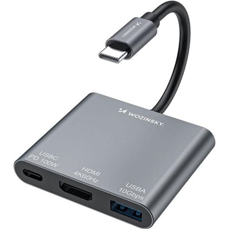 Wozinsky WHCH-01 USB-C PD Hub mit 100W Power Delivery, HDMI 4K@30Hz und USB-A 10Gbps, grau