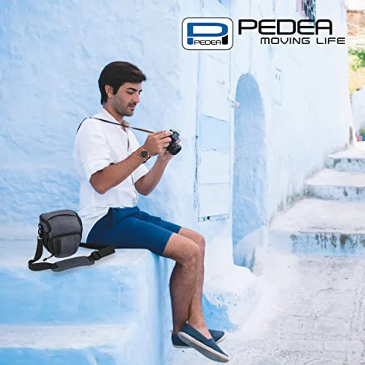PEDEA DSLR-Kameratasche Fashion Fototasche für Spiegelreflexkameras mit wasserdichtem Regenschutz, Tragegurt und Zubehörfächern (Größe M, grau) – Bild 7