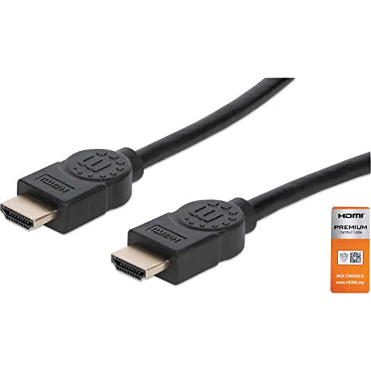 Manhattan 355346 Premium High Speed HDMI-Kabel mit Ethernet-Kanal 4K@60Hz, HEC, ARC, 3D, 18 Gbit/s Bandbreite, HDMI-Stecker auf HDMI-Stecker, geschirmt, schwarz, 1,8 m