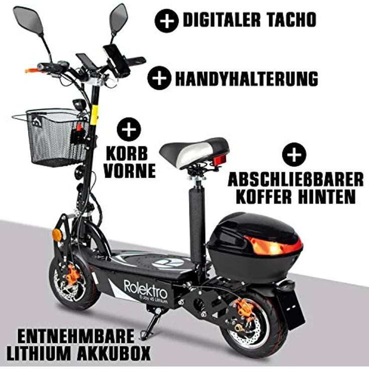 Rolektro E-Joy 45 Elektromoped mit Lithium Akku 45km/h E-Moped 1000Watt Radnabenmotor 50km EU-Zulassung - Preisvergleich – Bild 4