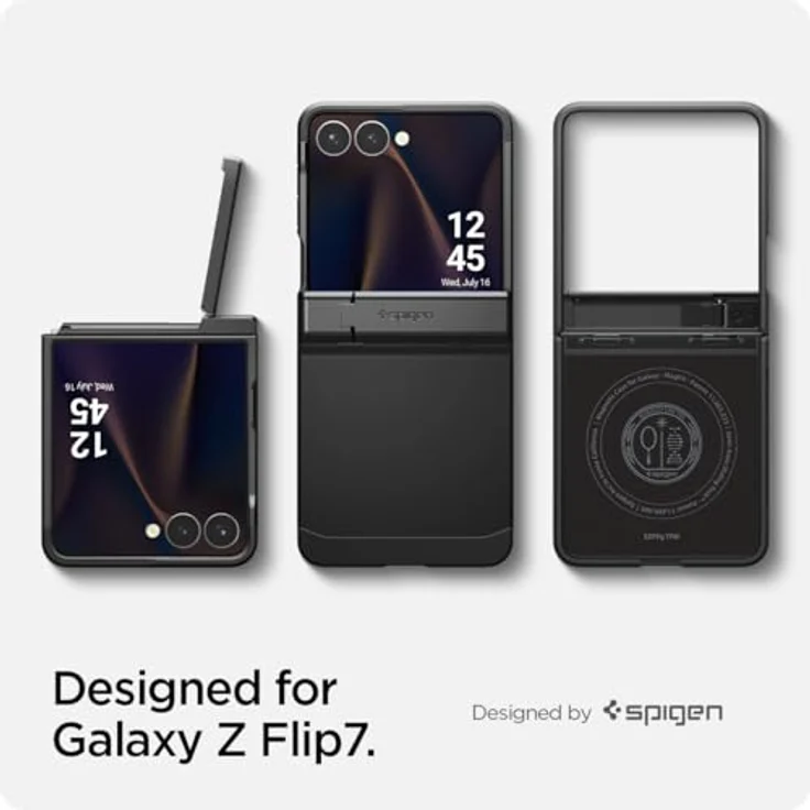 Spigen Tough Armor Pro MagFit Hülle für Samsung Galaxy Z Flip 7, MagSafe kompatibel mit Kickstand und Scharnierschutz - Schwarz – Bild 2