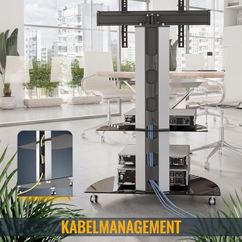 Rollbarer TV Ständer Bis 55 Zoll - Schwenkbar Mit Ablage & Kabelmanagement
