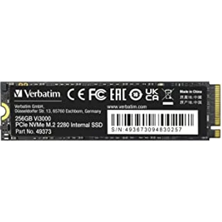 Verbatim Vi3000 NVMe M.2 Internal SSD, internes SSD-Laufwerk mit 256 GB Datenspeicher, Solid State Drive mit PCIe Gen 3 Schnittstelle, schwarz – Bild 1