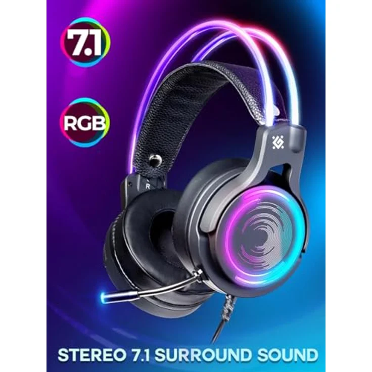 Defender® Gaming Headset, 7.1 Surround Sound, Gaming Kopfhörer PC mit Kabel für PS4, Laptop, Over-Ear-Kopfhörer mit Noise-Cancelling-Mikrofon, Headset Mit Mikrofon, LED-Licht, Schwarz – Bild 2
