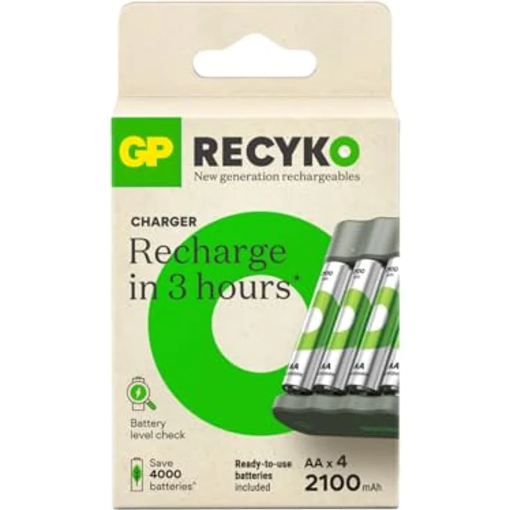 GP B441 Akku-Ladegerät mit 4 x 2100 mAh AA Batterien, USB-Aufladung, schnelles Aufladen, kompaktes Design – Bild 1