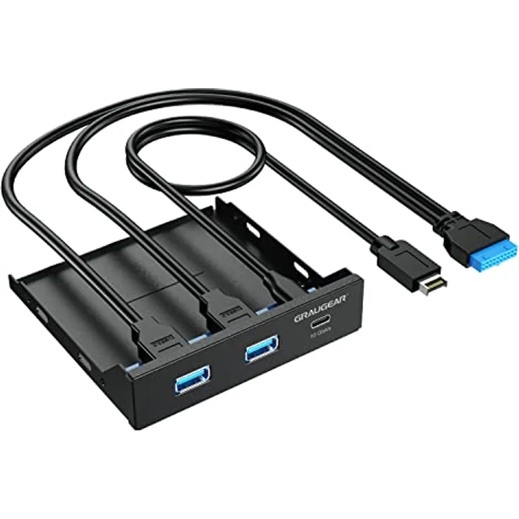 GRAUGEAR | USB3.2 Gen2 2x2 20Gbps USB-C Front-Panel in 3,5 Zoll | Type-C® bis zu 20 Gbit/s + 2X USB-A bis zu 5Gbit/s | Key-A 20-pin & 19-pin Header | Metall PC-Frontblende | G-MP01