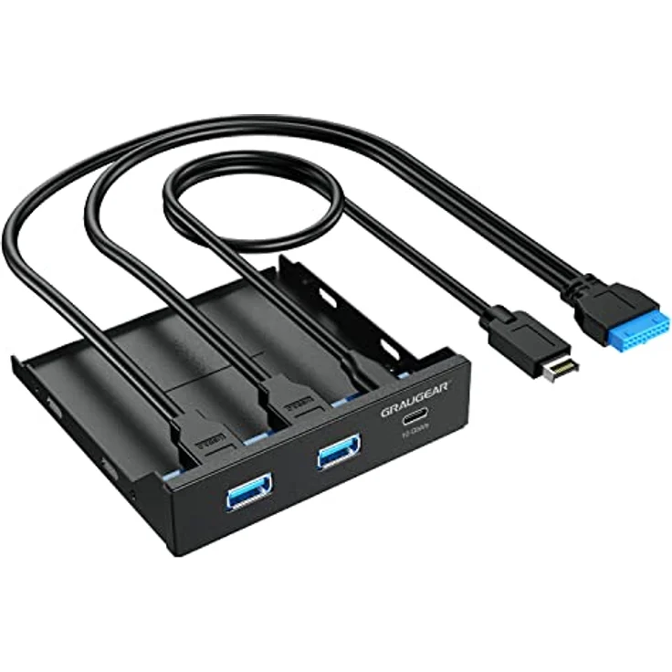 GRAUGEAR | USB3.2 Gen2 2x2 20Gbps USB-C Front-Panel in 3,5 Zoll | Type-C® bis zu 20 Gbit/s + 2X USB-A bis zu 5Gbit/s | Key-A 20-pin & 19-pin Header | Metall PC-Frontblende | G-MP01 – Bild 1