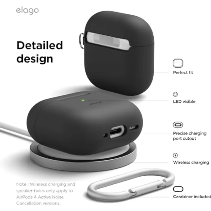 elago Silikon Hülle Kompatibel mit AirPods 4. Generation - Stoßfest, Voller Schutz, Karabiner Inklusive – Bild 5