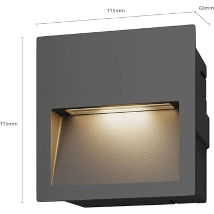 Lucande LED Wandeinbaulampe aussen für Wege, Treppen, Eingänge | IP54 | LED Außenleuchte dunkelgrau |Wandeinbaustrahler | Treppenbeleuchtung außen | inkl. 1 x 3W LED Leuchtmittel A+ – Bild 8