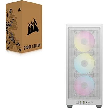 Corsair iCUE 2000D RGB AIRFLOW PC-behuizing Mini-ITX – vorm mini-ITX – panelen van mesh-staal – 3 x SLIM AF120 RGB ventilatoren inbegrepen – iCUE Lighting Node Core – wit