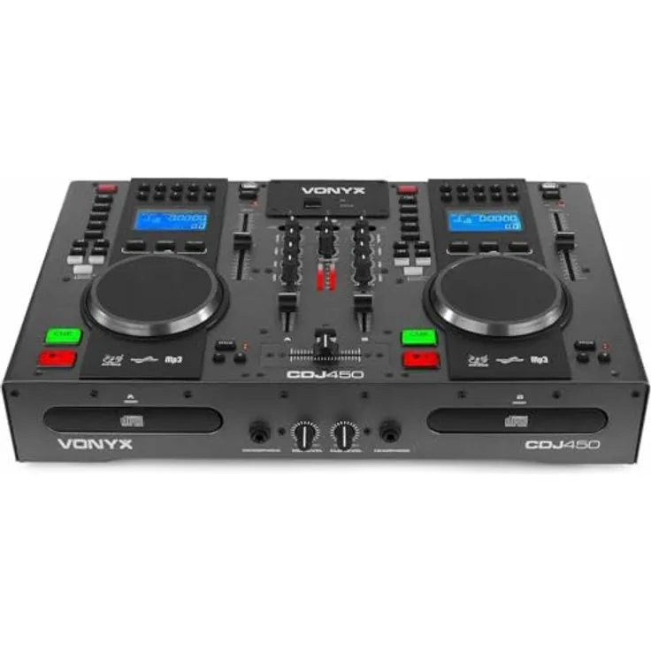 Vonyx CDJ450 DJ Konsole mit Bluetooth, 2 MP3 CD Mediaplayern, 2-Kanal-Mixer, Jogwheels und USB-Anschlüssen für Anfänger