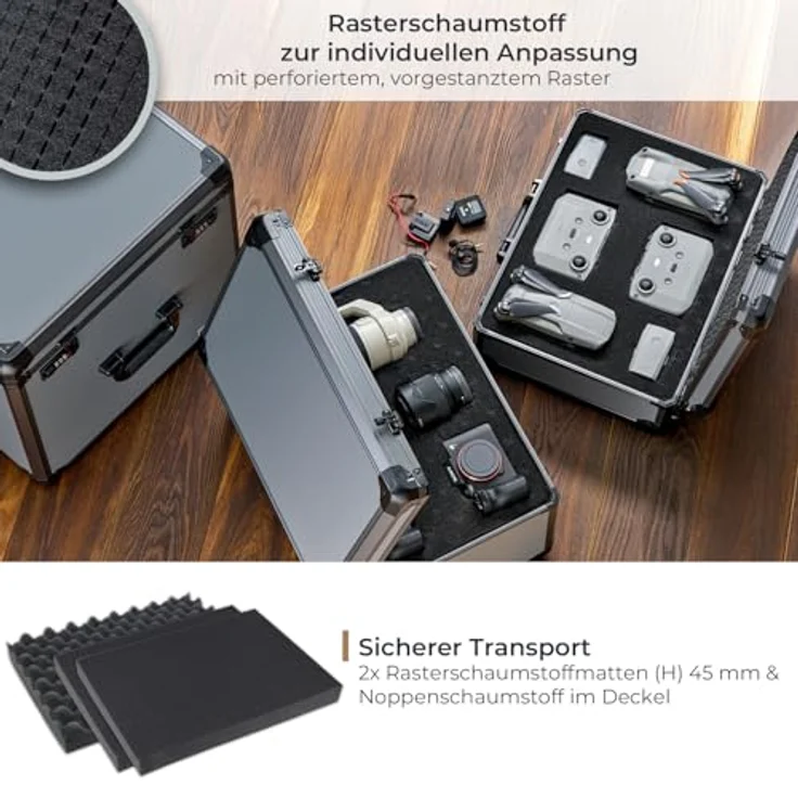 HMF 14402-02 Alu Fotokoffer, Waffenkoffer mit Rasterschaumstoff, abschließbar, 46 x 33 x 15 cm – Bild 3