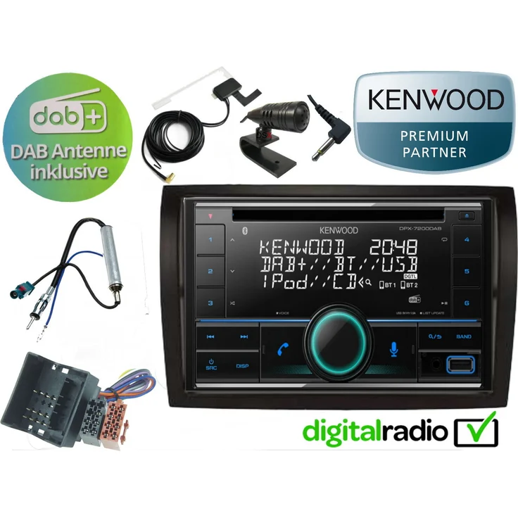 Kenwood DPX7200 DAB+ Bluetooth CD Radio mit USB, FM-Tuner und aktiver DAB+ Antenne für Citroen Jumper 2006-2022