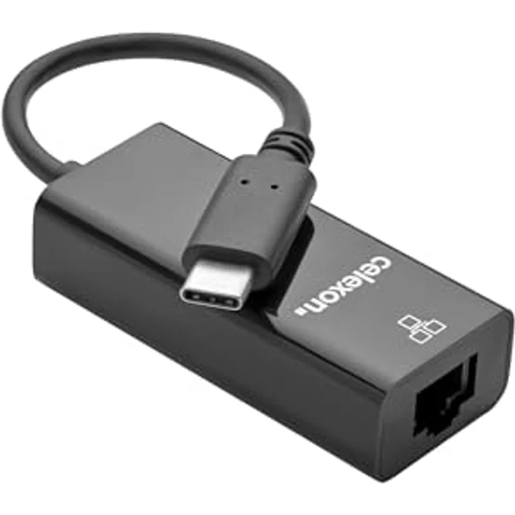 celexon USB-C auf Ethernet M/F Adapter, 1 Gbps Übertragung, schwarz, 3-fach geschirmt, vergoldete Kontakte – Bild 1