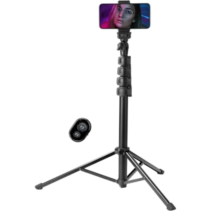 Rollei Comfort Max 2, Stativ mit 360° drehbarem Kopf, verstellbarer Höhe von 46,5 bis 157 cm, inkl. Smartphone-Halterung und Bluetooth-Fernbedienung