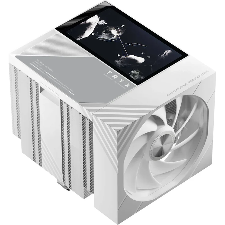 TRYX TURRIS T620, CPU-Kühler im Dual-Tower-Design mit 5-Zoll-IPS-Display, weiß, für bis zu 280W TDP, Sockel Intel 1700, 1851 und AMD AM4, AM5.