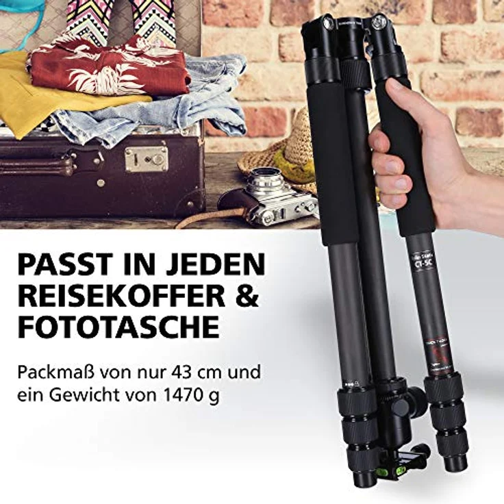 Rollei Carbon Stativ CT-5C I 3-in-1 Kamera-Stativ, Mini-Stativ und Monopod I 157 cm max. Höhe, 43 cm Packmaß, Makro-Funktion, Panorama-Kugelkopf – Bild 2