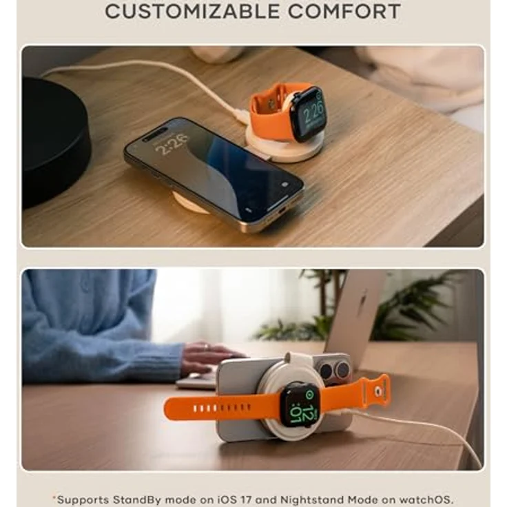 Satechi OntheGo 2-in-1 Wireless Charger, mobiler Qi2 Ladegerät mit 15 W für iPhone und 5 W für Apple Watch, faltbares Design, Weiss – Bild 5