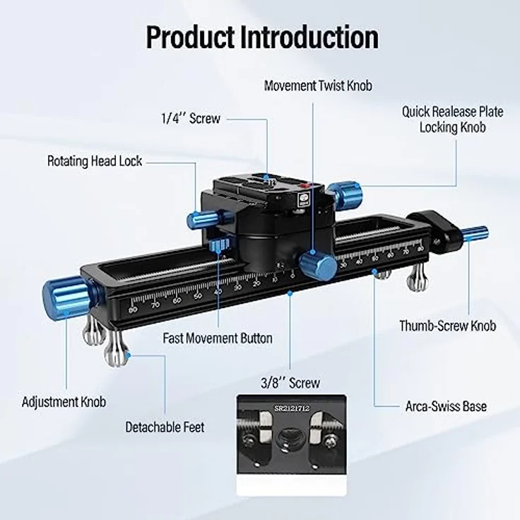 SIRUI MS18 180mm Makro-Fokus-Schiene, 360° drehbare Klemme, Arca-Swiss QR-Platte, für Kameras, Stative, maximale Belastung 10KG – Bild 2