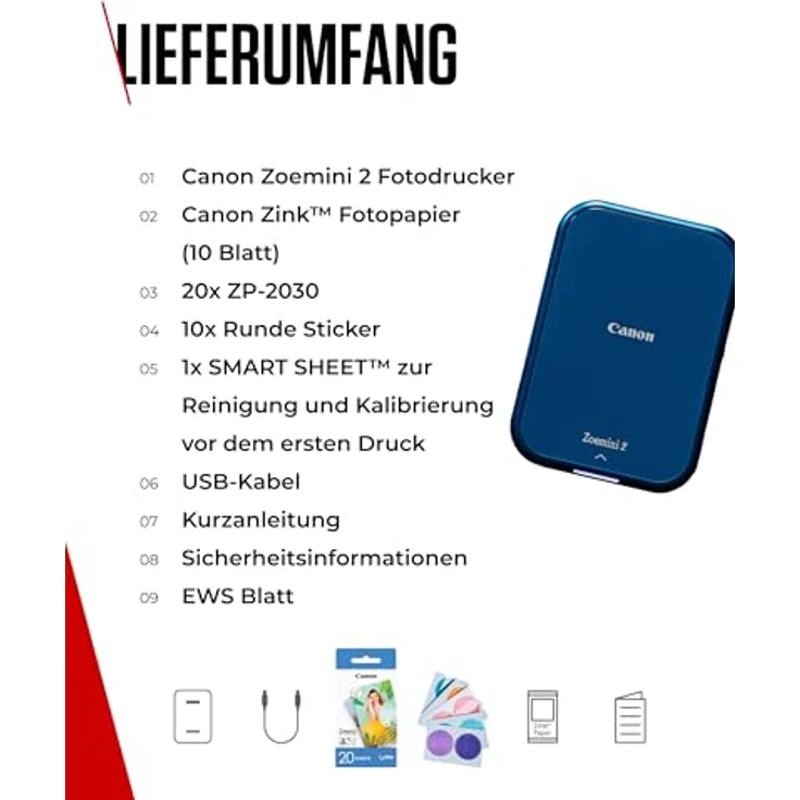 Canon Zoemini 2 Mini Fotodrucker mobil tragbar unterwegs Hosentasche Printing KIT (Fotodruck 5x7,6 cm, Smartphone + Tablet, eingebauter Akku) Marineblau [+ 20er Zink Druck-Set + 10er Circle Sticker] – Bild 8