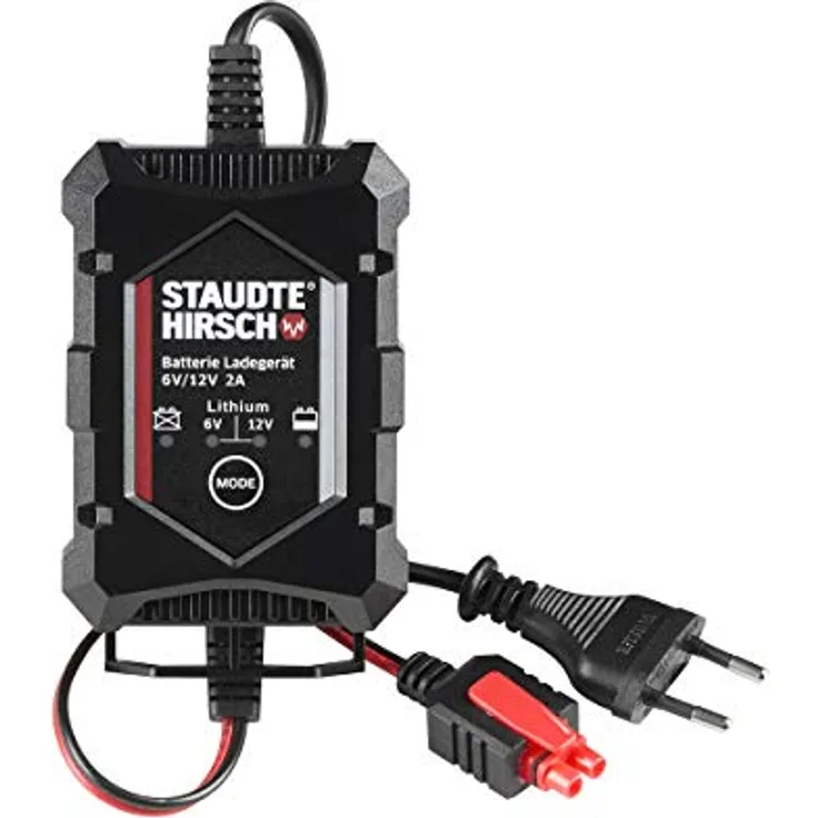 Staudte-Hirsch SH-3.170 Kfz-Ladegerät für 6 V und 12 V Blei-Akkus sowie 12 V Lithium-Akkus, vollautomatisch mit Erhaltungslade-Funktion, kompakt