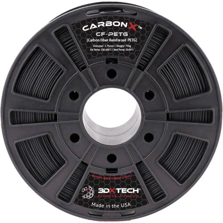 3D Xtech CarbonX PETG+CF Filament, 1.75 mm, 750 g, schwarz, hohe Festigkeit und ausgezeichnete Oberflächenqualität