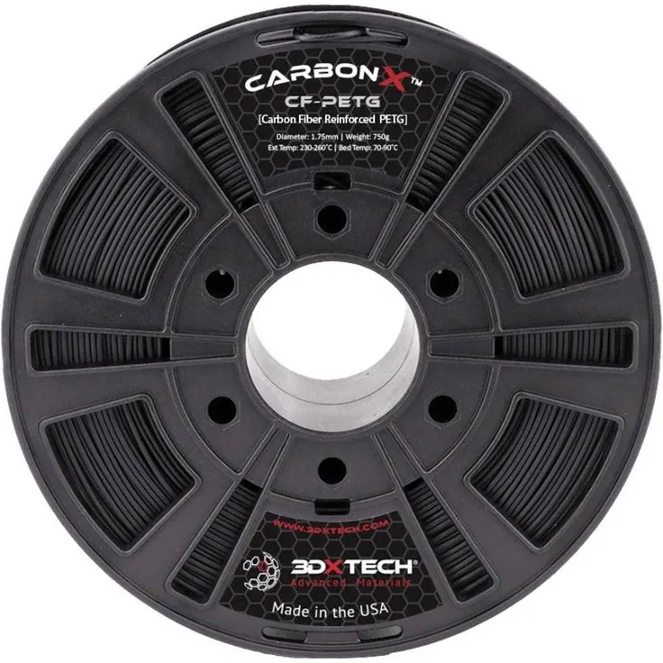 3D Xtech CarbonX PETG+CF Filament, 1.75 mm, 750 g, schwarz, hohe Festigkeit und ausgezeichnete Oberflächenqualität