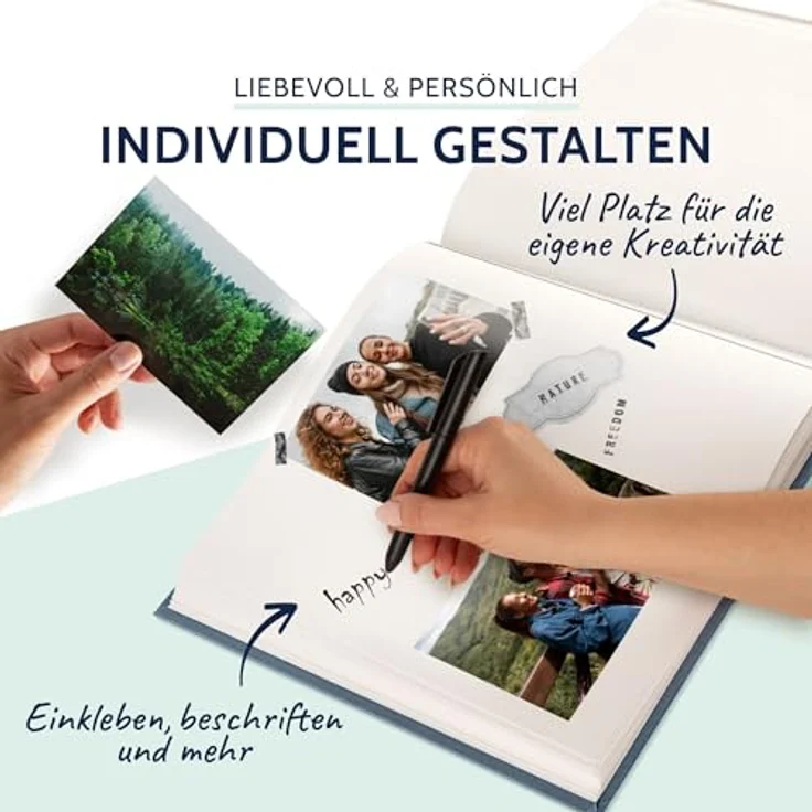 goldbuch Fotoalbum Summertime Trend 2, Fotobuch mit 60 weißen Seiten mit Pergamin Trennblätter, Erinnerungsalbum mit Leinen Einband, Foto Album zum Einkleben, 24607, Blau-grau, 25 x 25 x 4 cm – Bild 5